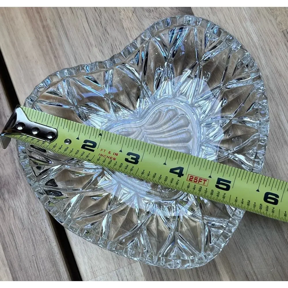 Retro Heart Shaped Jewelry Trinket Dish Clear Glass Sawtooth Edge Cottage Sweet